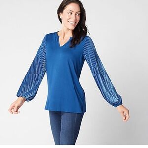 Belle by Kim Gravel Knit Top with Velvet Shadowstripe Sleeves